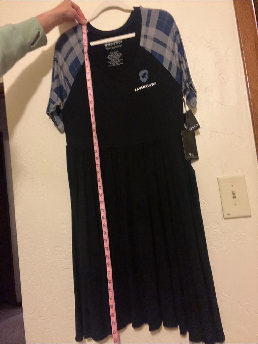 torrid Black Midi Dress with Blue Plaid Raglan Sleeves - Picture 7 of 7